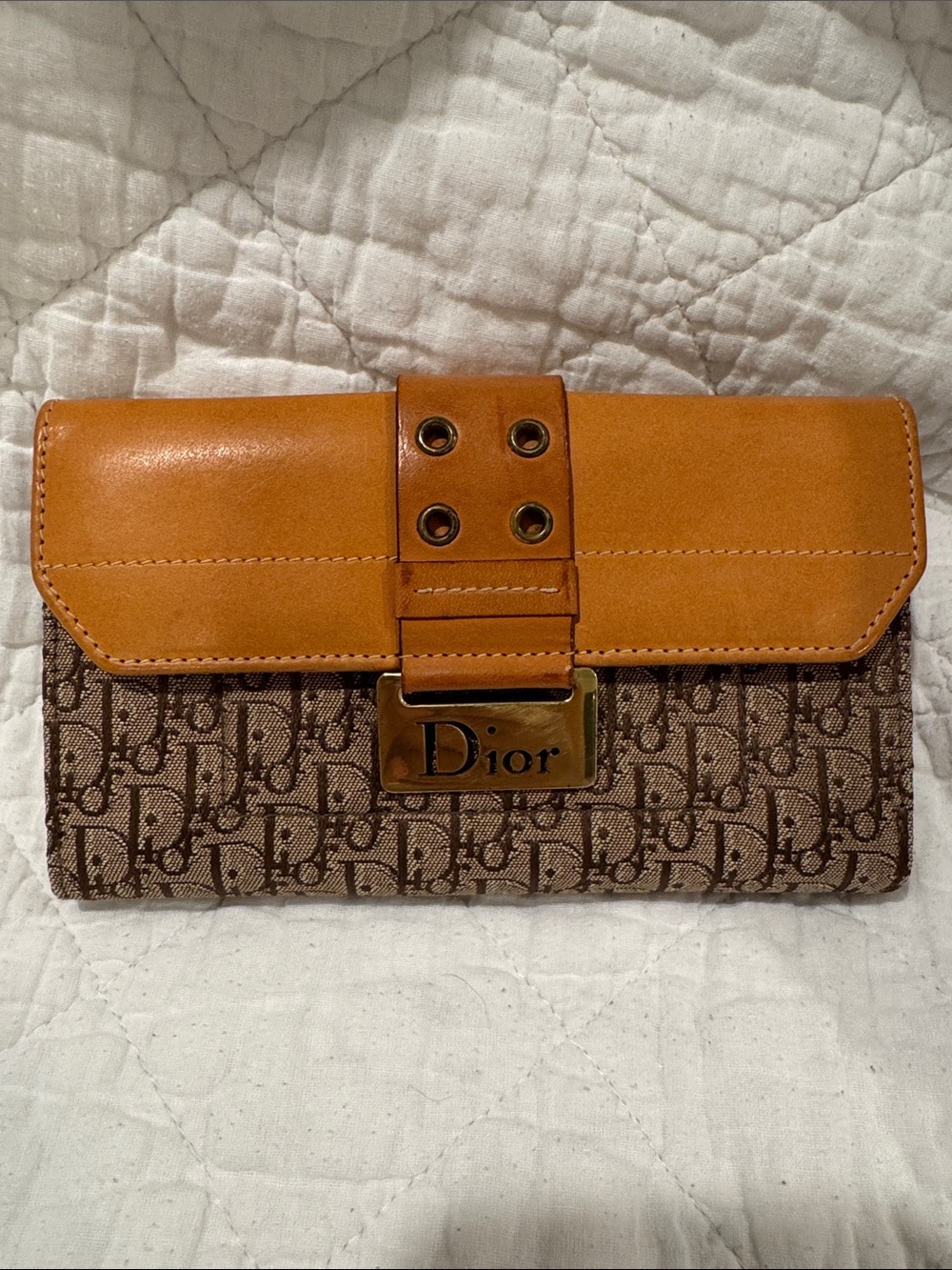 Dior Tan Leather-Trim Monogram Wallet